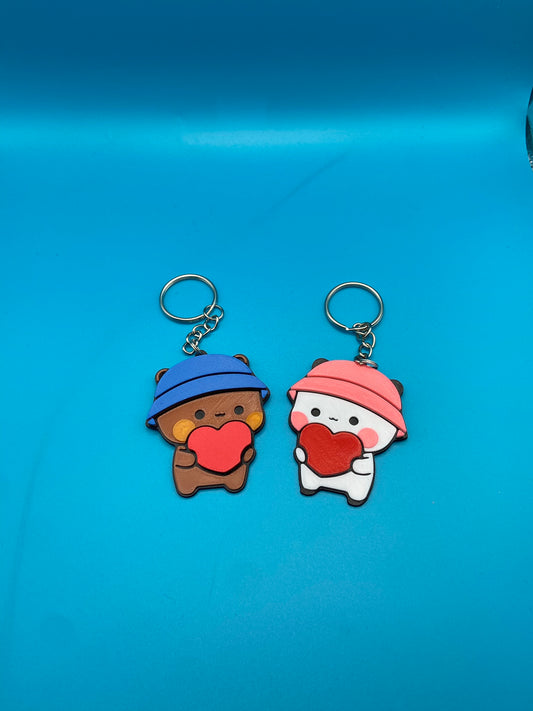 Bubu And Dudu Couple Keyring: Panda Bear Love Heart Gift