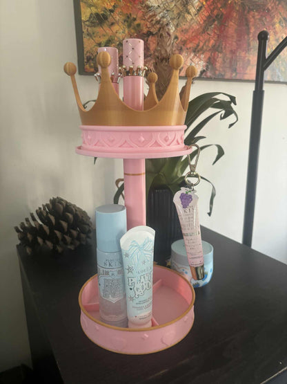 PLouise carousel makeup display with extra storage in base