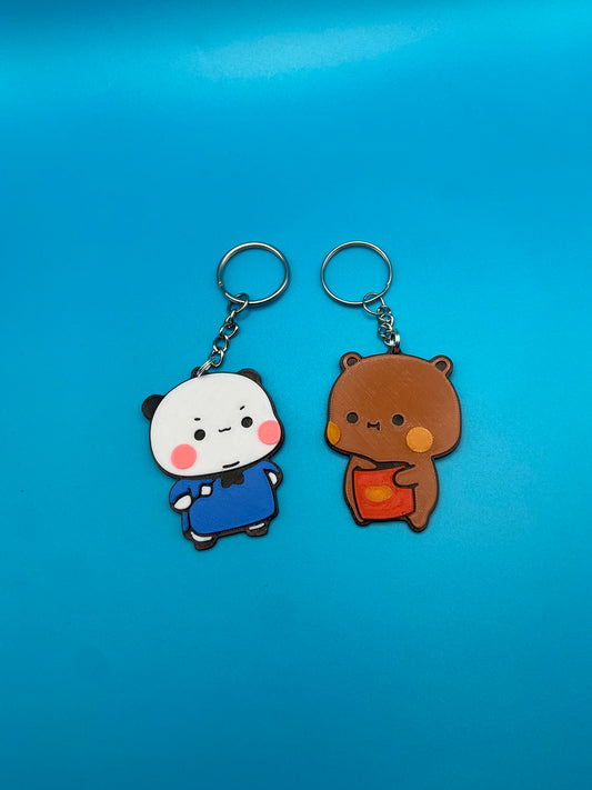 Bubu Dudu Couple Keychain: Panda Bear & Peach Goma