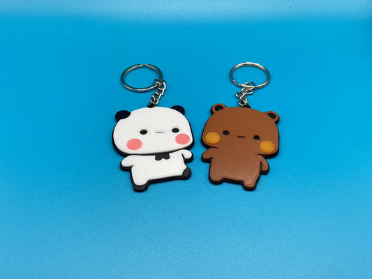 Bubu Dudu Couple Keychain: Panda Bear & Peach Goma (3D Printed)