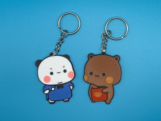 Bubu Dudu Couple Keychain: Panda Bear & Peach Goma