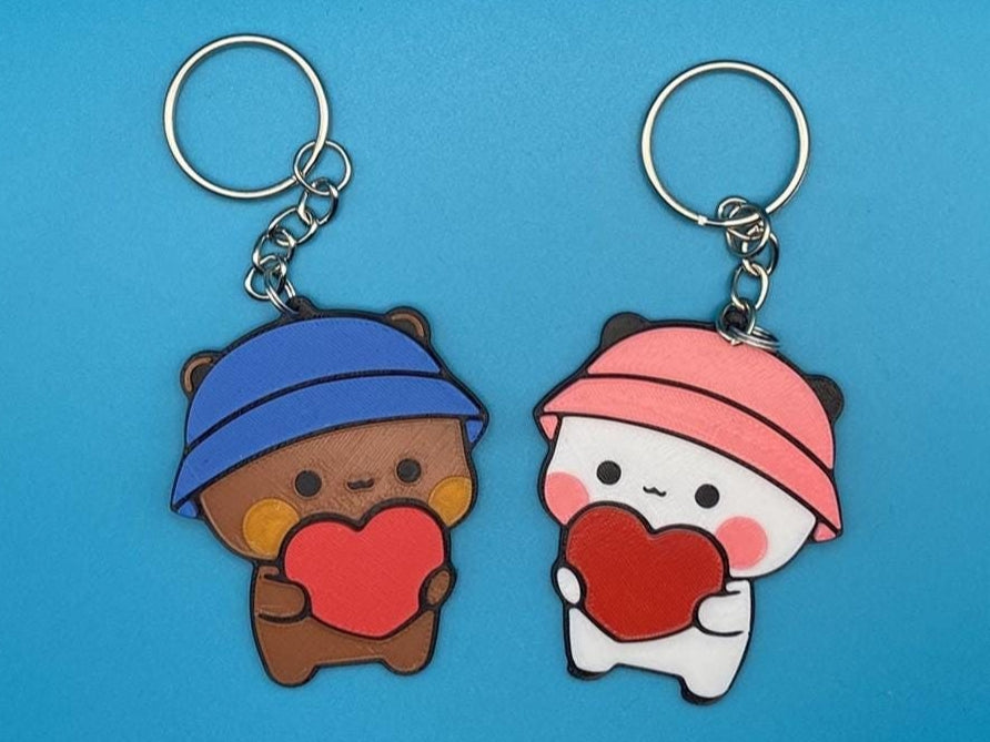 Bubu And Dudu Couple Keyring: Panda Bear Love Heart Gift
