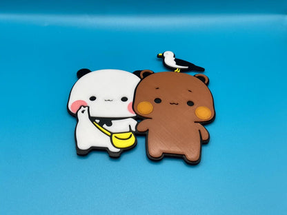 Bubu Dudu Fridge Magnet Holiday Gift for Couples Love Heart Cute Couple Panda Bear Peach Goma Holidays Vacations