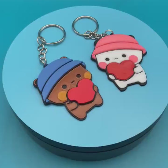 Bubu And Dudu Couple Keyring: Panda Bear Love Heart Gift