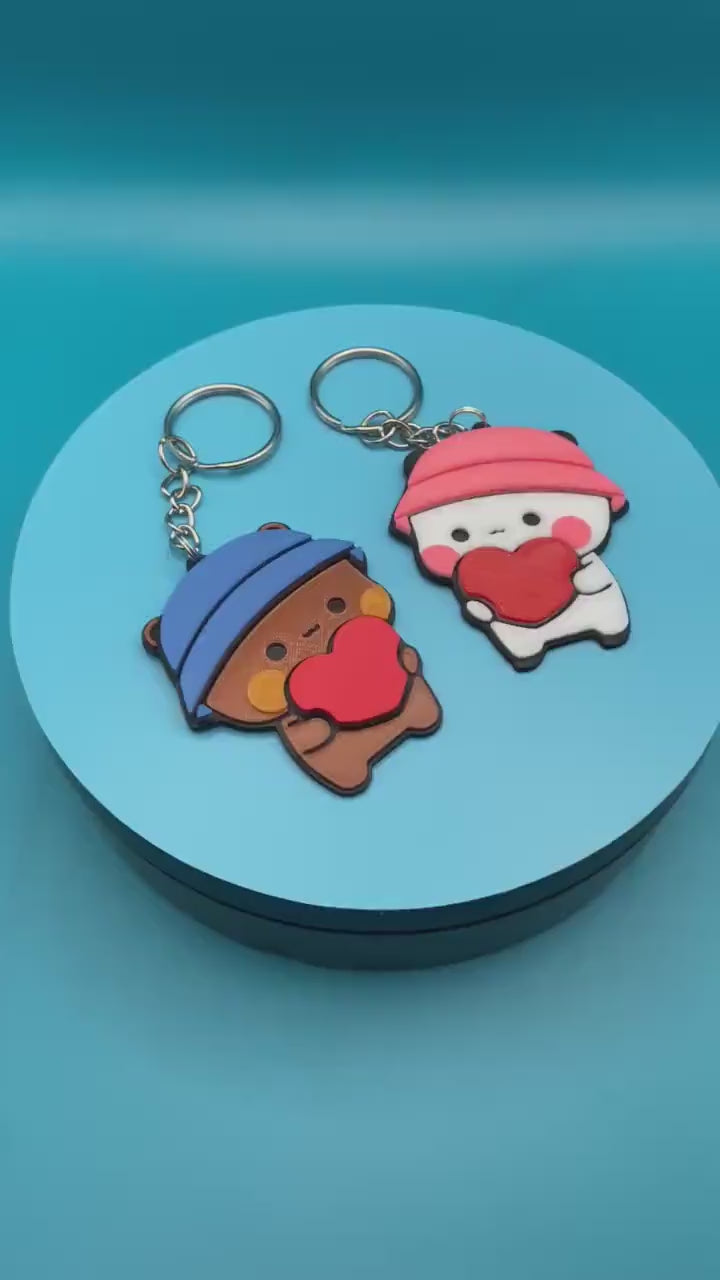 Bubu And Dudu Couple Keyring: Panda Bear Love Heart Gift
