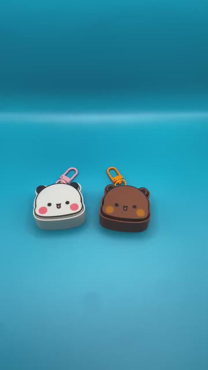 Bubu Dudu Fidget Clicker Keychain Gift for Couples Panda Bear Keyring Peach Goma Cute Couple Keyboard Clicker Toy Stress Relief